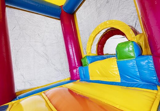 Mini inflatable multiplay bounce house in unicorn theme with slide for children. Order inflatable bounce houses online at JB Inflatables America