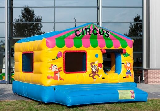 Circus themed inflatable ball pit with a 3D object on the roof and fun pictures on the walls. Order bounce houses online at JB Inflatables America 