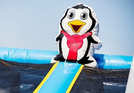 Inflatable bouncer in the Frozen theme with slides and fun obstacles with prints for children. Buy bouncers online at JB Inflatables America