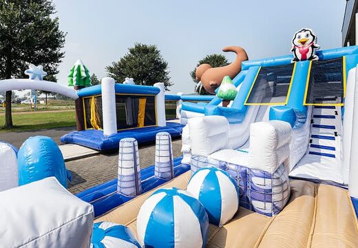 Inflatable Frozen bouncer with slides and fun obstacles with prints for children. Buy bouncers online at JB Inflatables America
