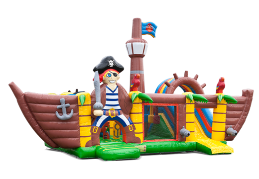 Buy large inflatable indoor multiplay bouncy castle with slide in the theme XXL pirate for children. Order bouncy castles online at JB Inflatables America 