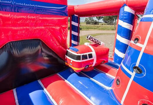 Firefighting themed bouncer with a slide for children. Order bouncers online at JB Inflatables America 