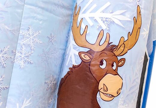 Buy indoor inflatable multiplay blue and white ice-themed bounce house with a slide and 3D objects for kids. Order bounce houses online at JB Inflatables America 