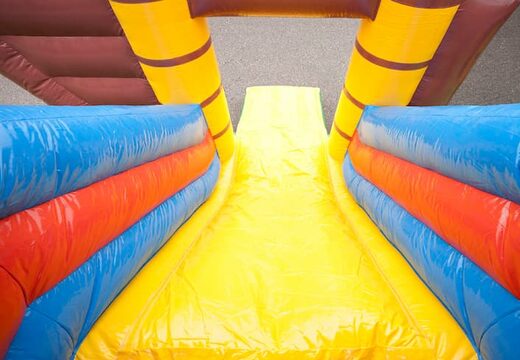 Inflatable multiplay pirate boat bouncer with a slide in the middle and 3D objects for kids. Order bouncers online at JB Inflatables America 