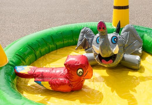 Buy playzone bounce house in jungle theme with plastic balls and order 3D objects for kids. Order bounce houses online at JB Inflatables America 