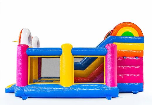 Buy covered slidebox Unicorn bounce house with slide for kids. Order inflatable bounce houses online at JB Inflatables America 