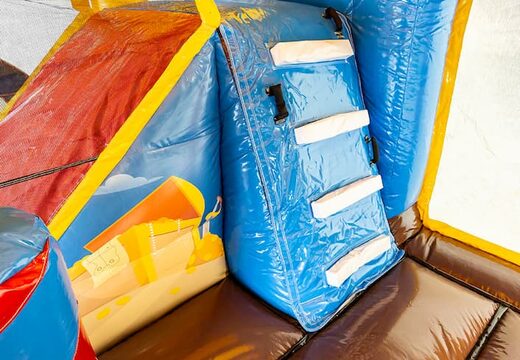 Inflatable multi-play pirate bouncer with a slide in the middle and 3D objects for kids. Order bouncers online at JB Inflatables America 