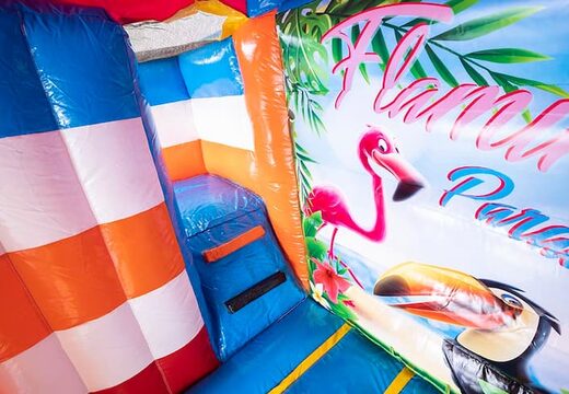 Order an inflatable multiplay bouncer with a 3D object of a flamingo at the top at JB Inflatables America. Buy bouncers online at JB Inflatables America