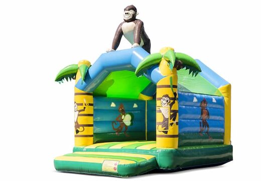 Buy a standard jungle bouncy castle in striking colors with a large gorilla 3D object on the top for children. Buy inflatables online at JB Inflatables America