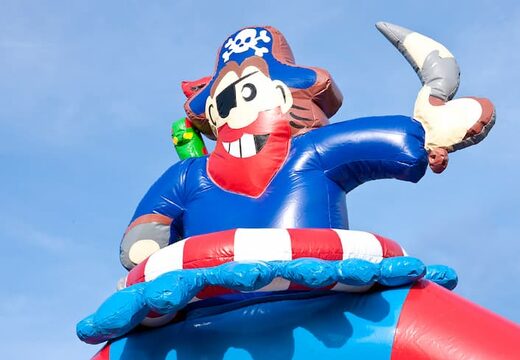 Order unique standard bounce houses with a 3D pirate object on the top for kids. Buy bounce houses online at JB Inflatables America