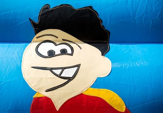 Buy standard bounce houses in striking colors with a large 3D object of a football on top for children. Order bounce houses online at JB Inflatables America