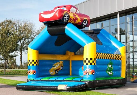 Super bounce house with roof in car theme for kids. Buy bounce houses online at JB Inflatables America