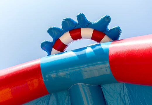 Super bouncy castle with roof in pirate theme for kids. Buy bouncy castles online at JB Inflatables America