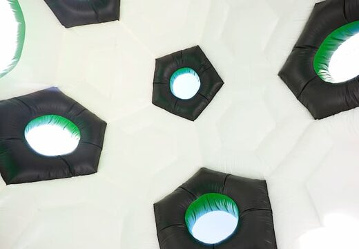 Super bouncy castle with roof in soccer theme for kids. Buy bouncy castles online at JB Inflatables America