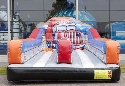Opblaasbare Bungeerun luchtkussens kopen voor kids in thema sterkste man. Attractie voor zeskamp sport en spel dorpsfeest bij JB Inflatables