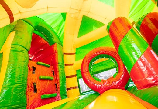 Air cushion multiplay super dino theme with jumping section and slide for sale for kids