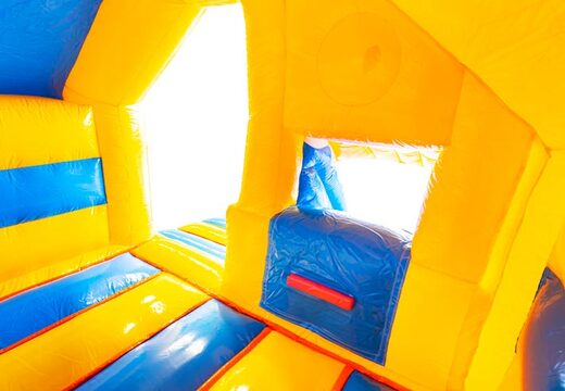 Buy inflatable bouncy castle with slide on the front in rubber duck theme yellow