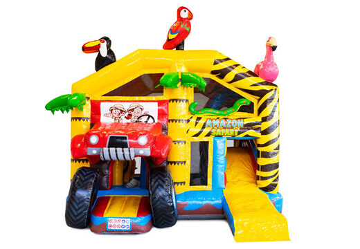 Buy inflatable air cushion with roof and slide in safari theme with 3d animals on top for children