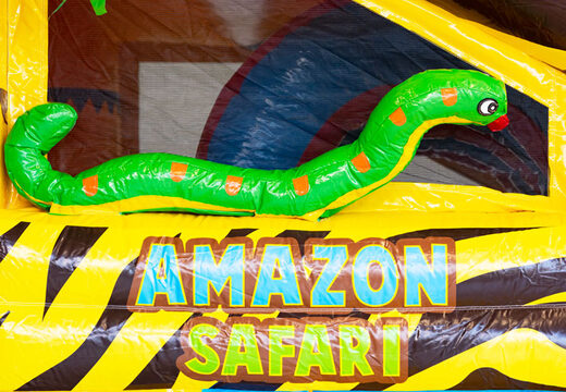 Inflatable air cushion with roof and slide in safari theme with 3d animals on top for sale for children