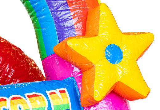 Order inflatable Mini Multiplay bouncy castle in Unicorn theme for children. Buy inflatable bouncy castles at JB Inflatables America