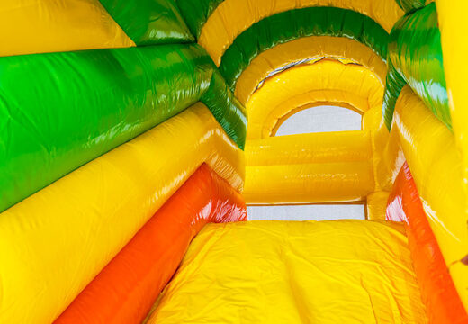 Order Multiplay bouncy castle with slide in Lion theme for your children. Buy inflatable air cushions online now at JB Inflatables America