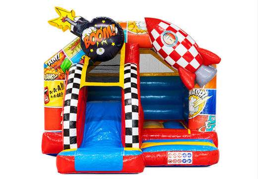 Cartoon characters theme on slide combo for sliding and jumping on bouncy castle