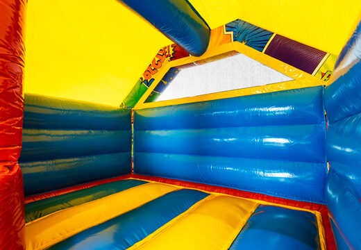 Jumping area of slide combo bouncy castle in comic theme