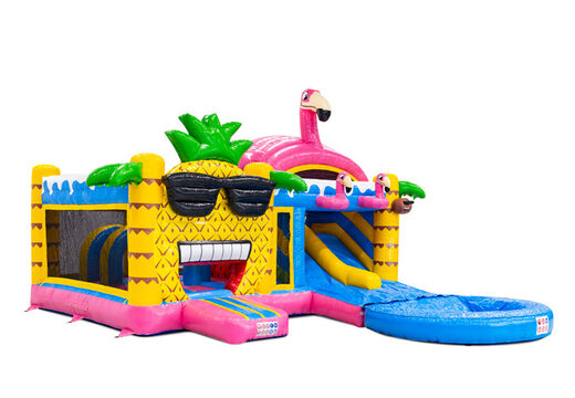 Multiplay Doubleslide bouncy castle with two slides in Hawaii flamingo theme