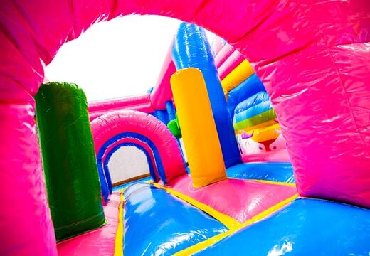 Inside of Bouncy Castle Dubbelslide Multiplay Blue Yellow Pink