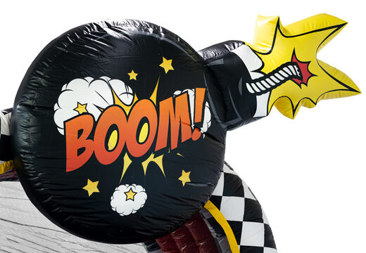 Striking inflatable obstacle course in a vibrant Comic theme